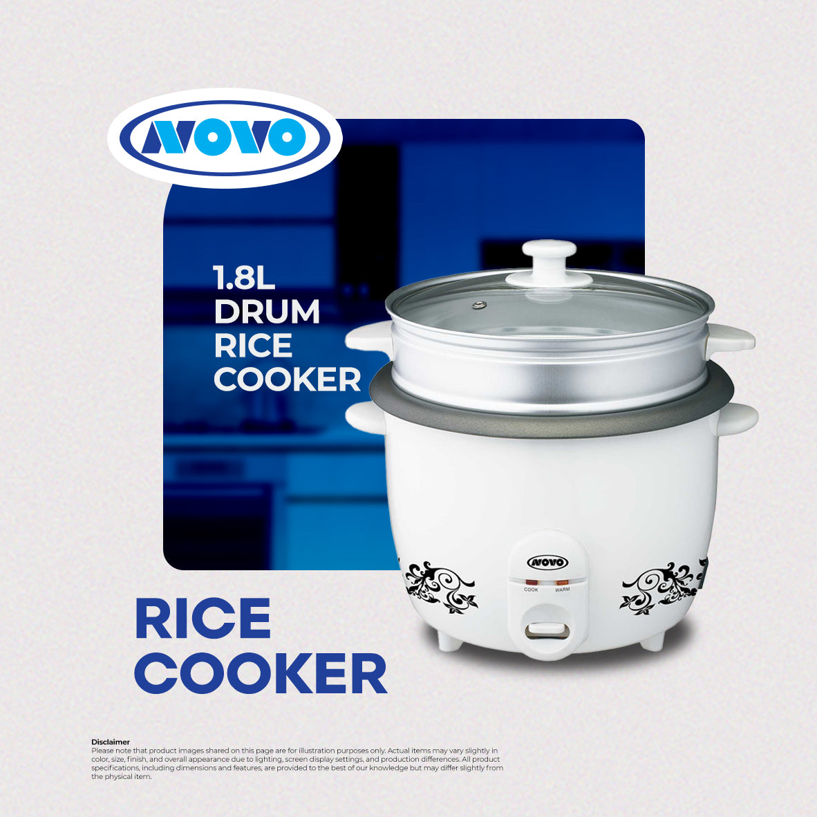 Novo 1.8L Drum Rice Cooker
