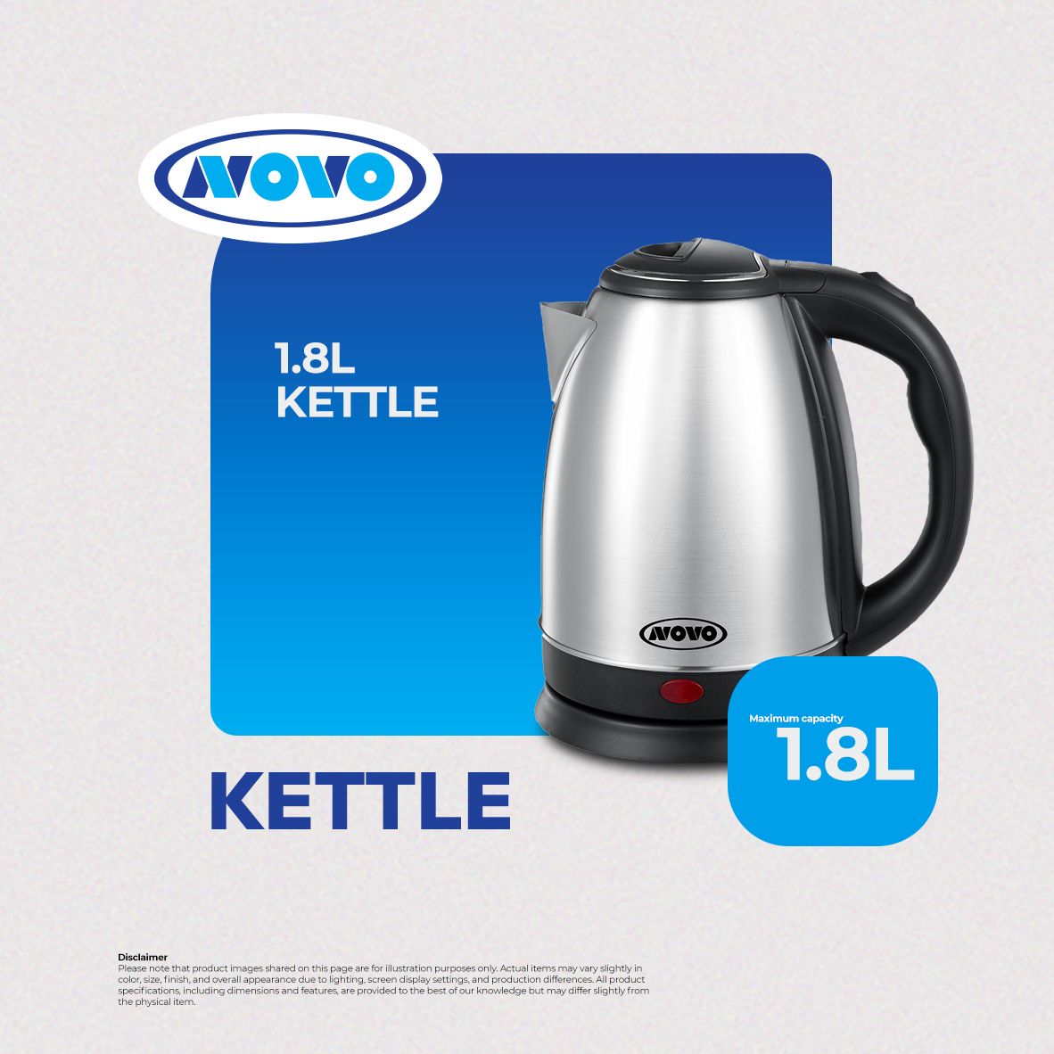 Novo 1.8L Stainless Steel Electric Kettle.