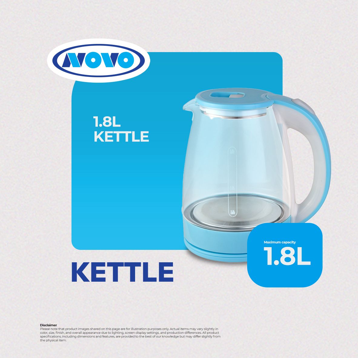 Novo 1.8L Glass Electric Kettle
